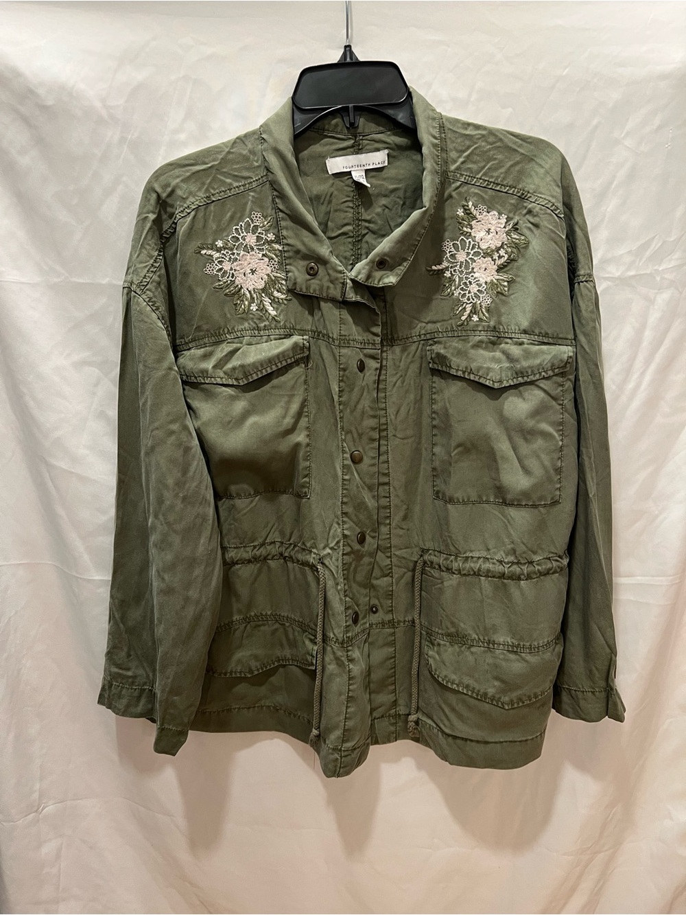 Embroidered Olive Green Jacket with Floral Accents